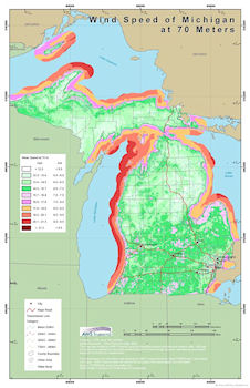 Click for larger image; average wind speeds in Michigan