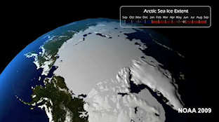 Summer Arctic ice has continued to melt year-to-year; click to see video