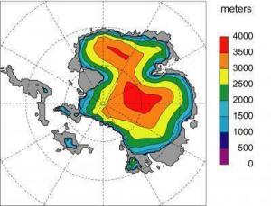 Projection of the what the first Antarctic ice sheet might have looked like as the global climate cooled about 33.5 million years ago