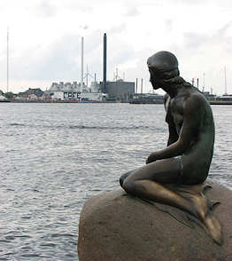 The famous Little Mermai statue in Copenhagen, Denmark