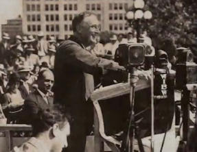 President Franklin Roosevelt speaking in 1936 about confronting greed-dominated government. Click to play the video.